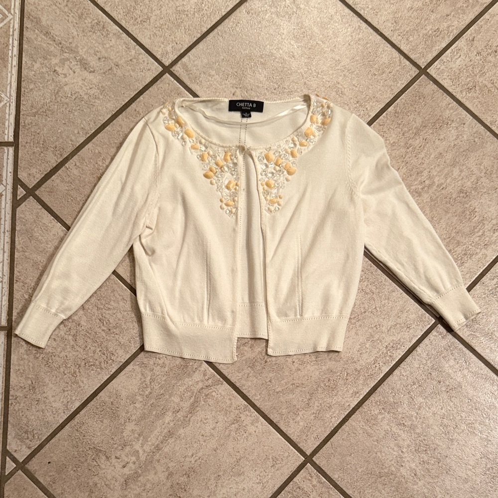 Chetta B Cream Cardigan with Beaded Detail